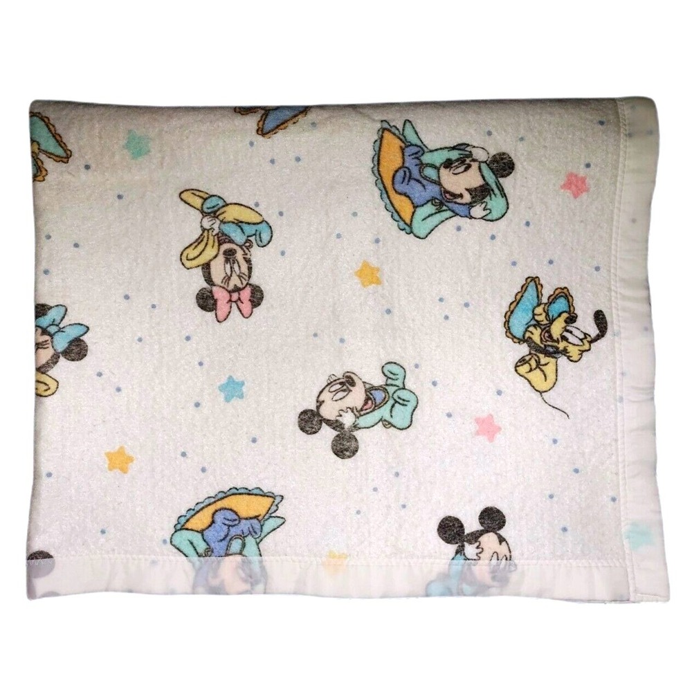 Dundee Baby Mickey Mouse Pastel Flannel Blanket Nylon White Minnie Pluto Stars‎